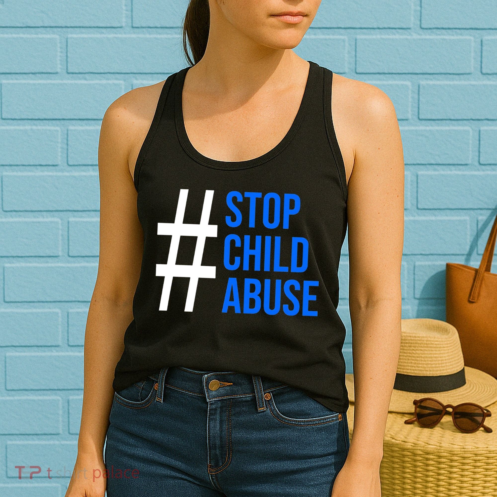 Child Abuse Prevention Awareness Blue Boho Rainbow Pinwheel Women's Tank Top