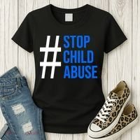 Child Abuse Prevention Awareness Blue Boho Rainbow Pinwheel Women's T-Shirt thumb 3