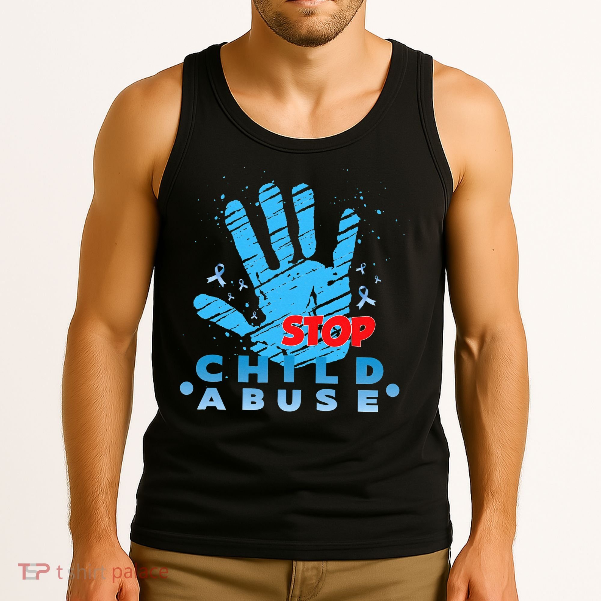 Child Abuse Prevention Awareness Month April Blue Ribbon Tank Top