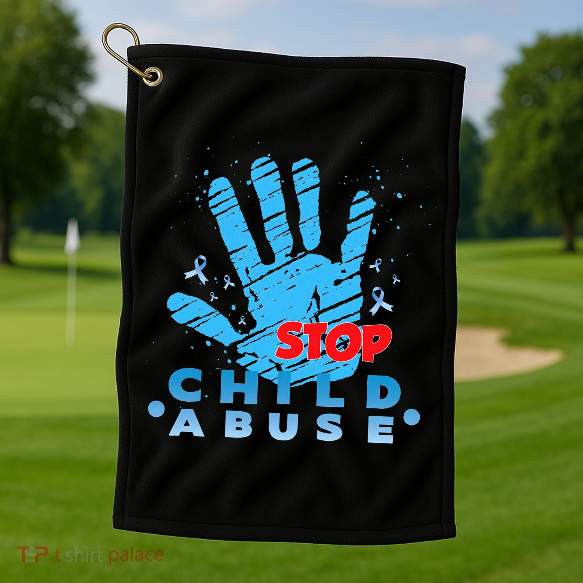 Child Abuse Prevention Awareness Month April Blue Ribbon Golf Towel