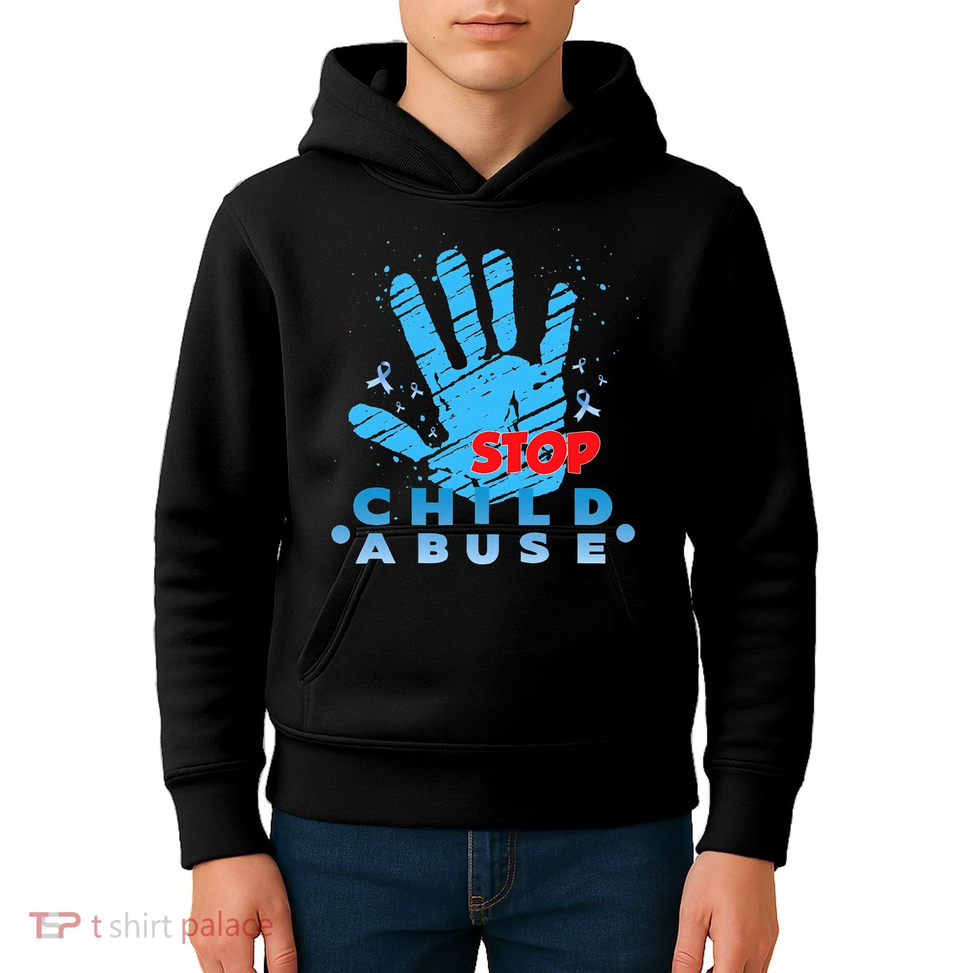 Child Abuse Prevention Awareness Month April Blue Ribbon Kids Hoodie