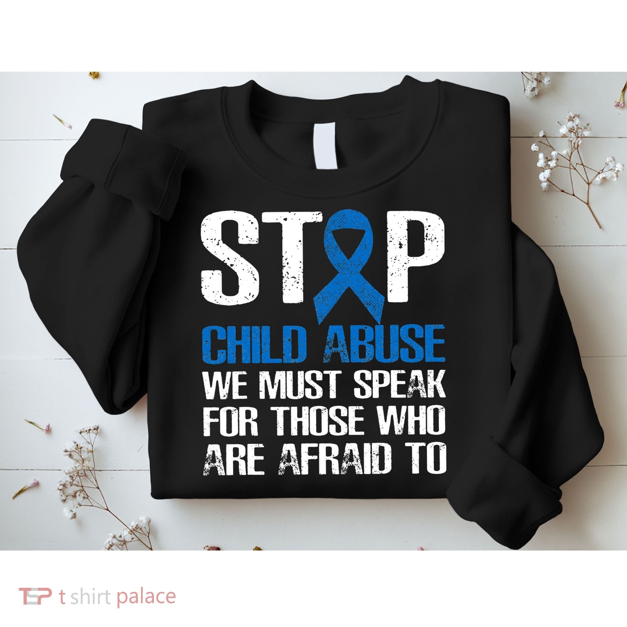 Child Abuse Prevention Awareness Month Blue Ribbon Butterfly Sweatshirt