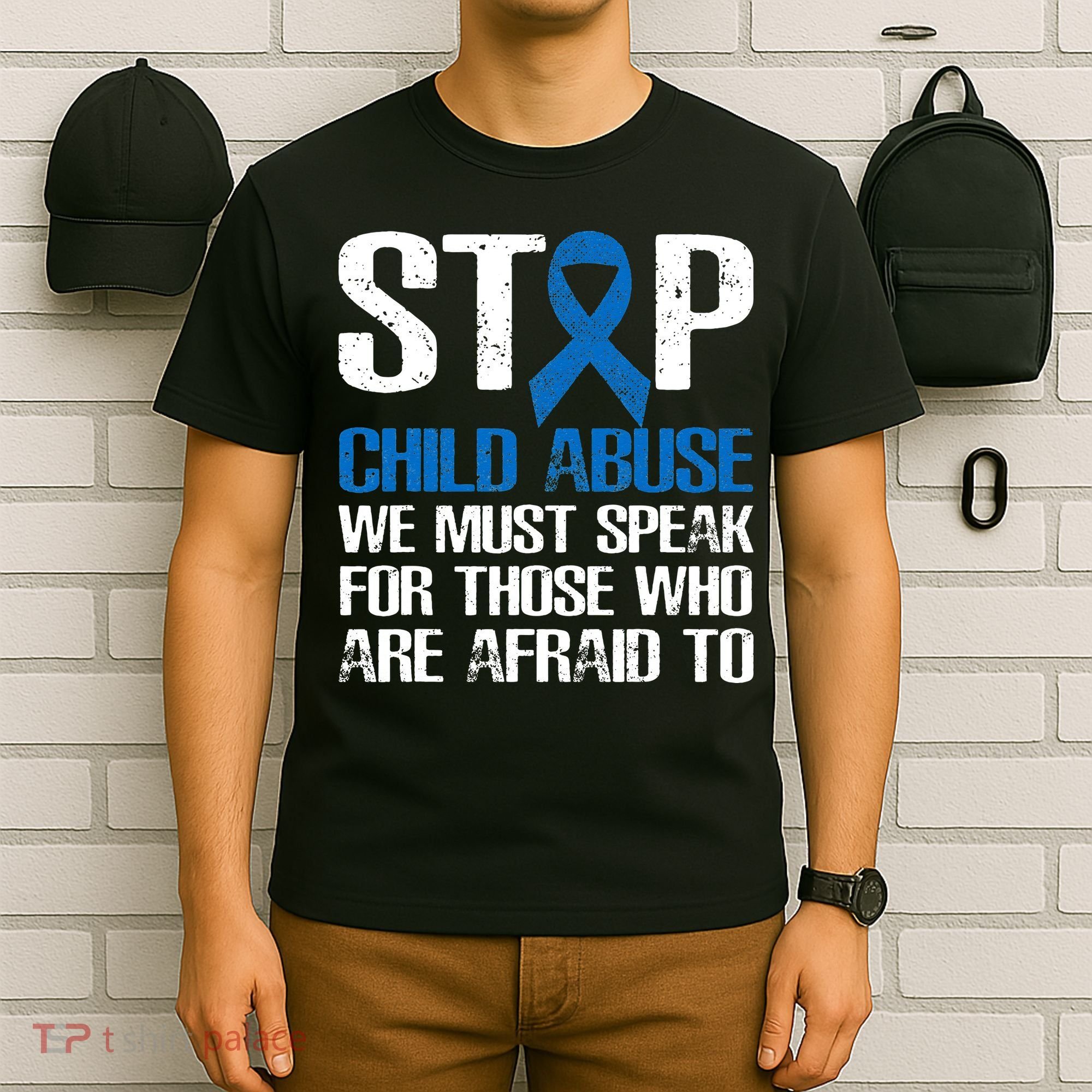 Child Abuse Prevention Awareness Month Blue Ribbon Butterfly T-Shirt