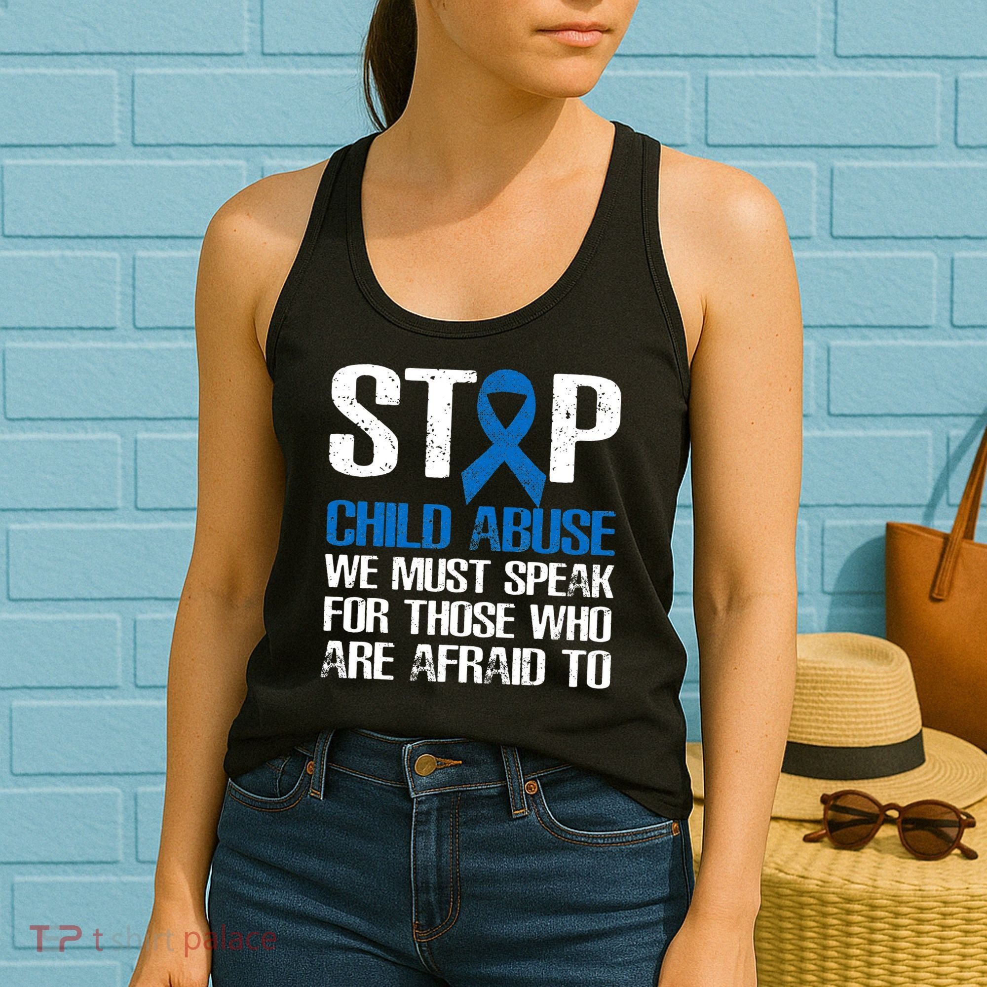 Child Abuse Prevention Awareness Month Blue Ribbon Butterfly Women's Tank Top