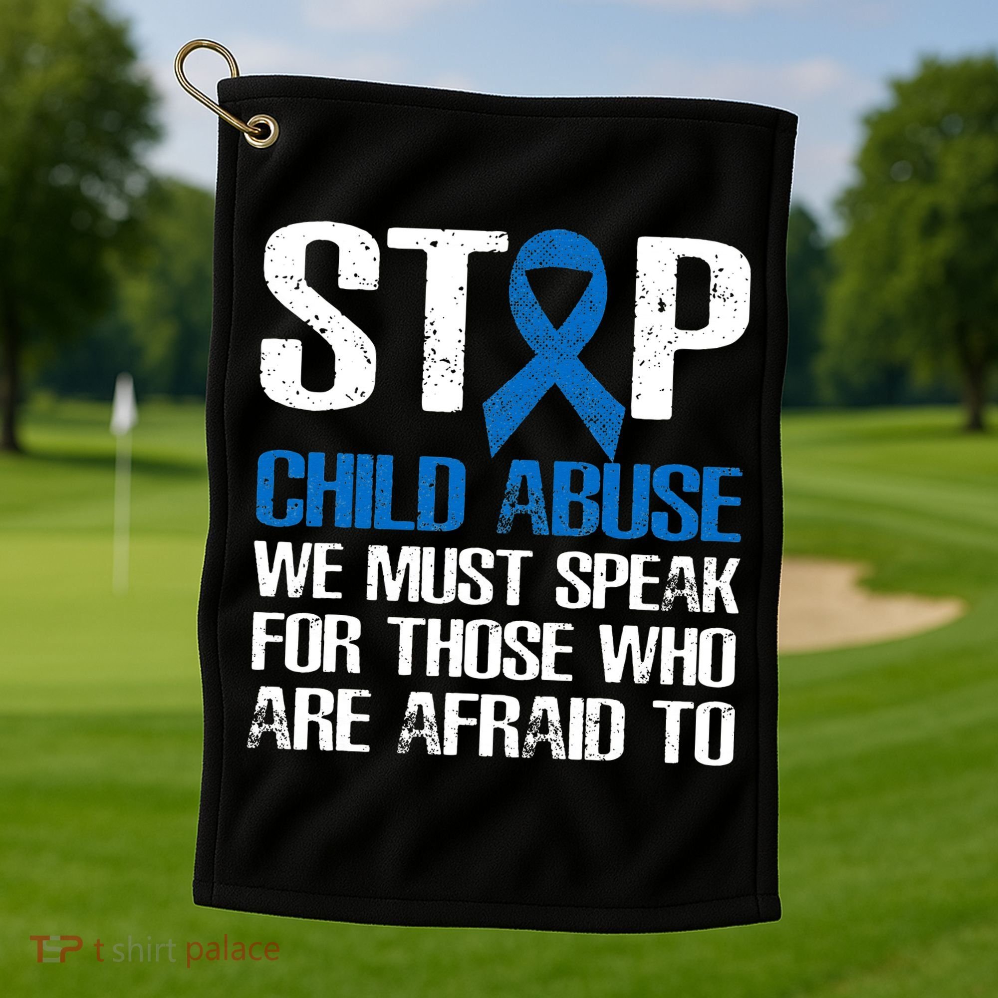 Child Abuse Prevention Awareness Month Blue Ribbon Butterfly Golf Towel