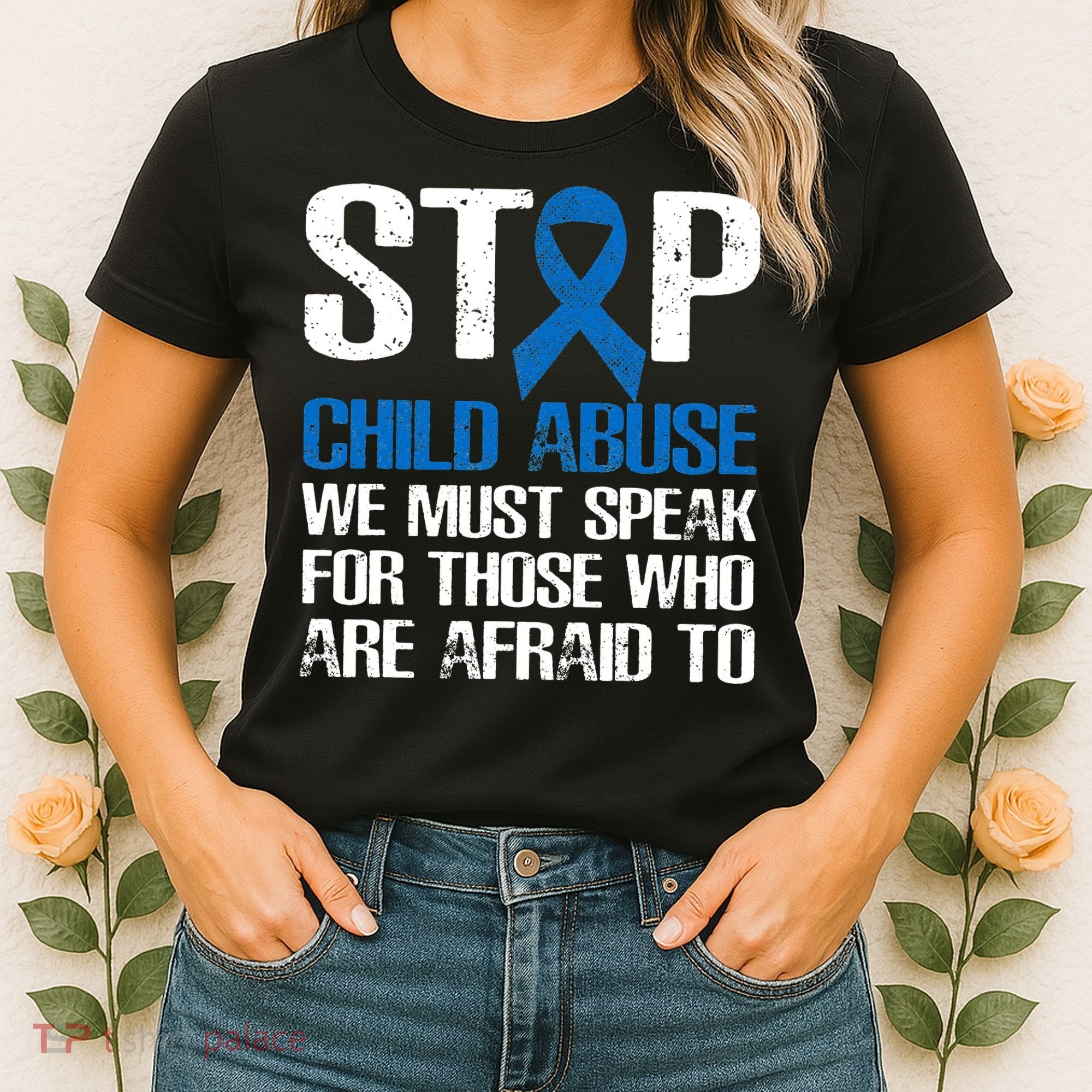 Child Abuse Prevention Awareness Month Blue Ribbon Butterfly Women's T-Shirt