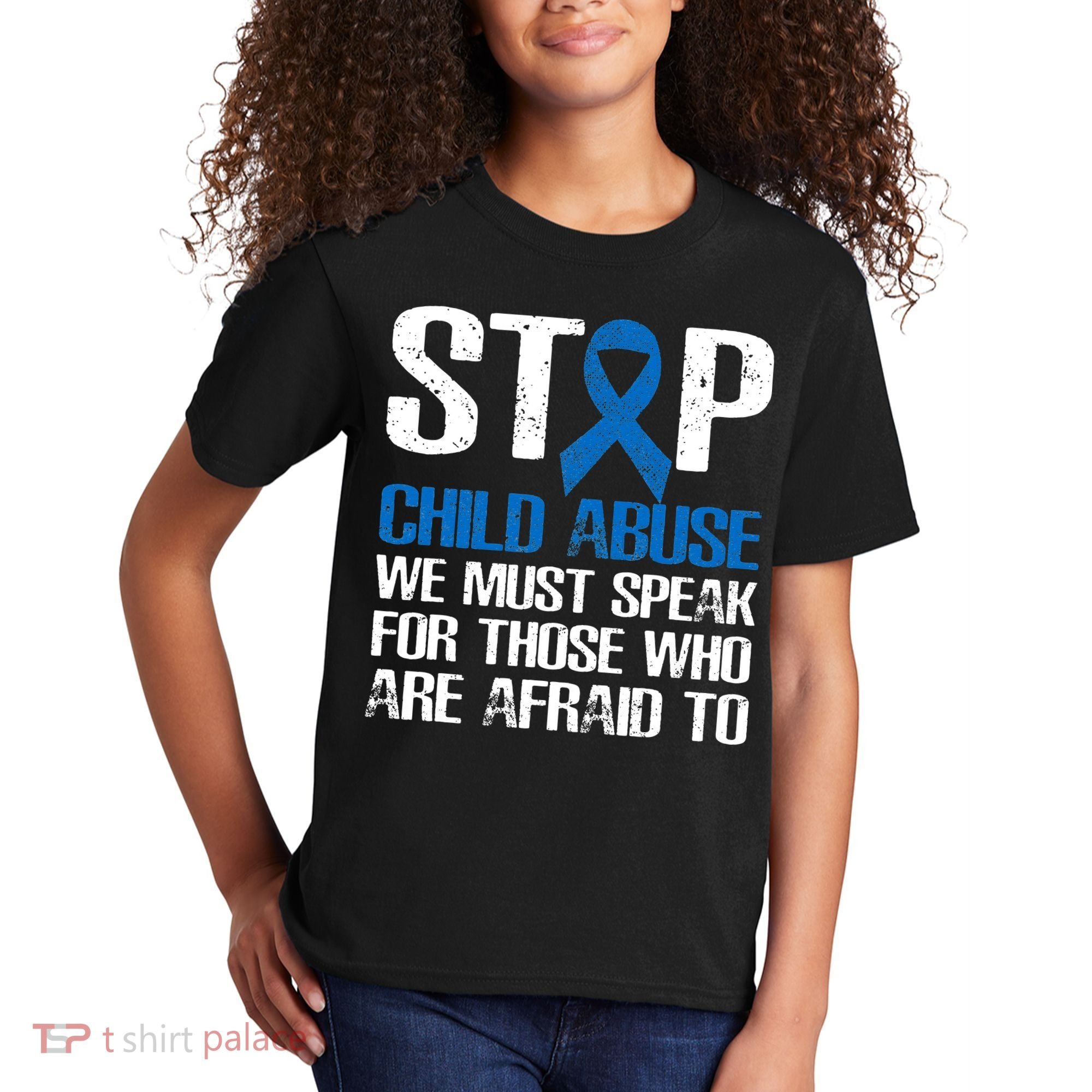 Child Abuse Prevention Awareness Month Blue Ribbon Butterfly Kids T-Shirt