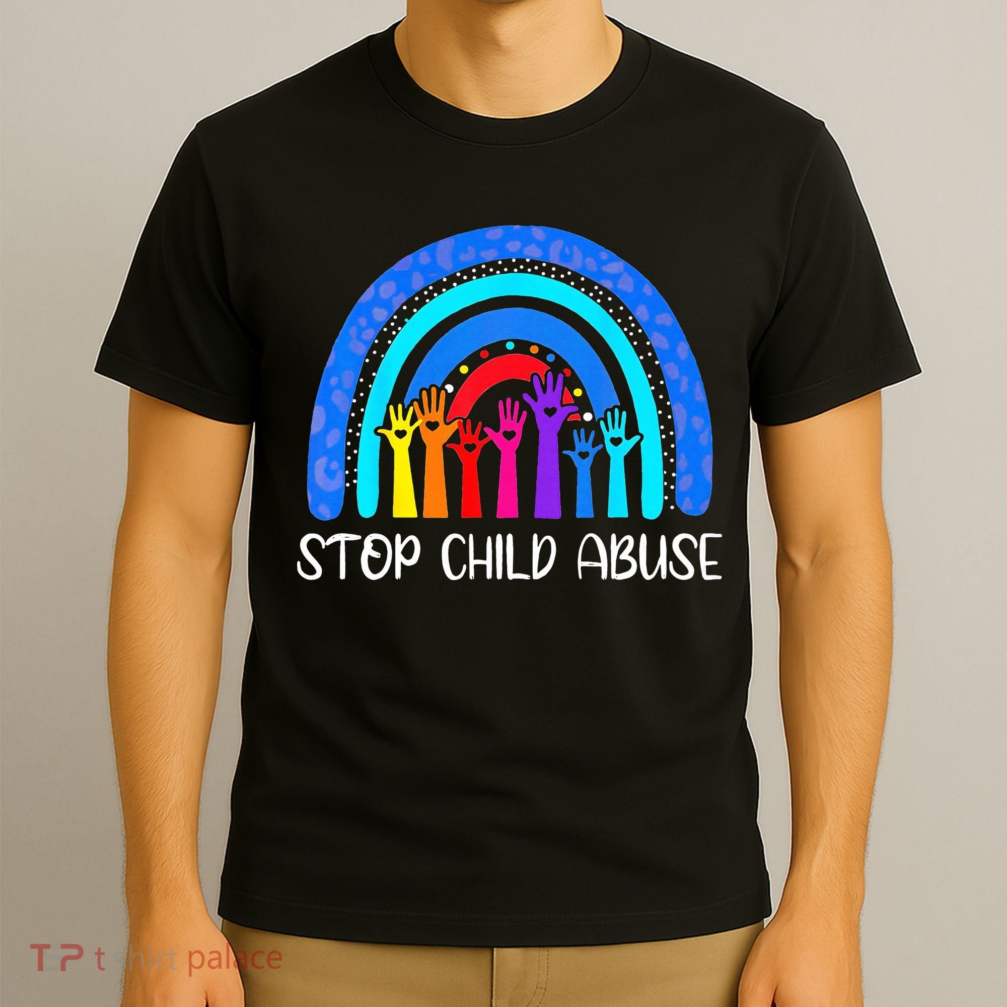Child Abuse Prevention Awareness Month Blue Ribbon Cat T-Shirt