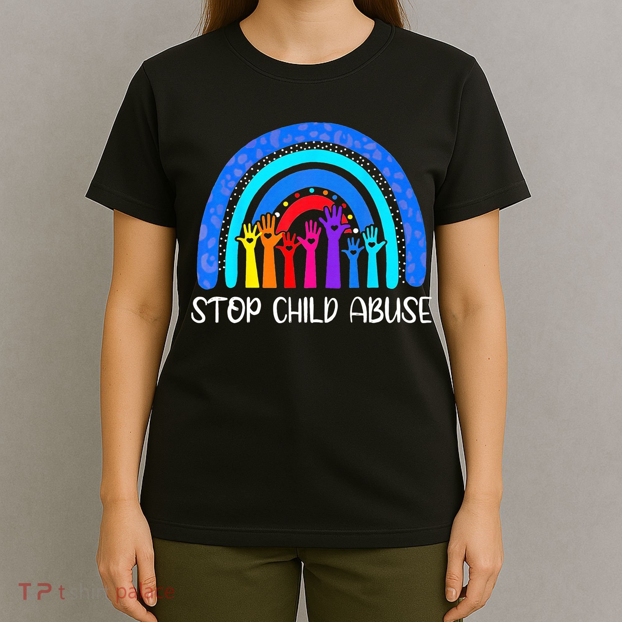 Child Abuse Prevention Awareness Month Blue Ribbon Cat T-Shirt
