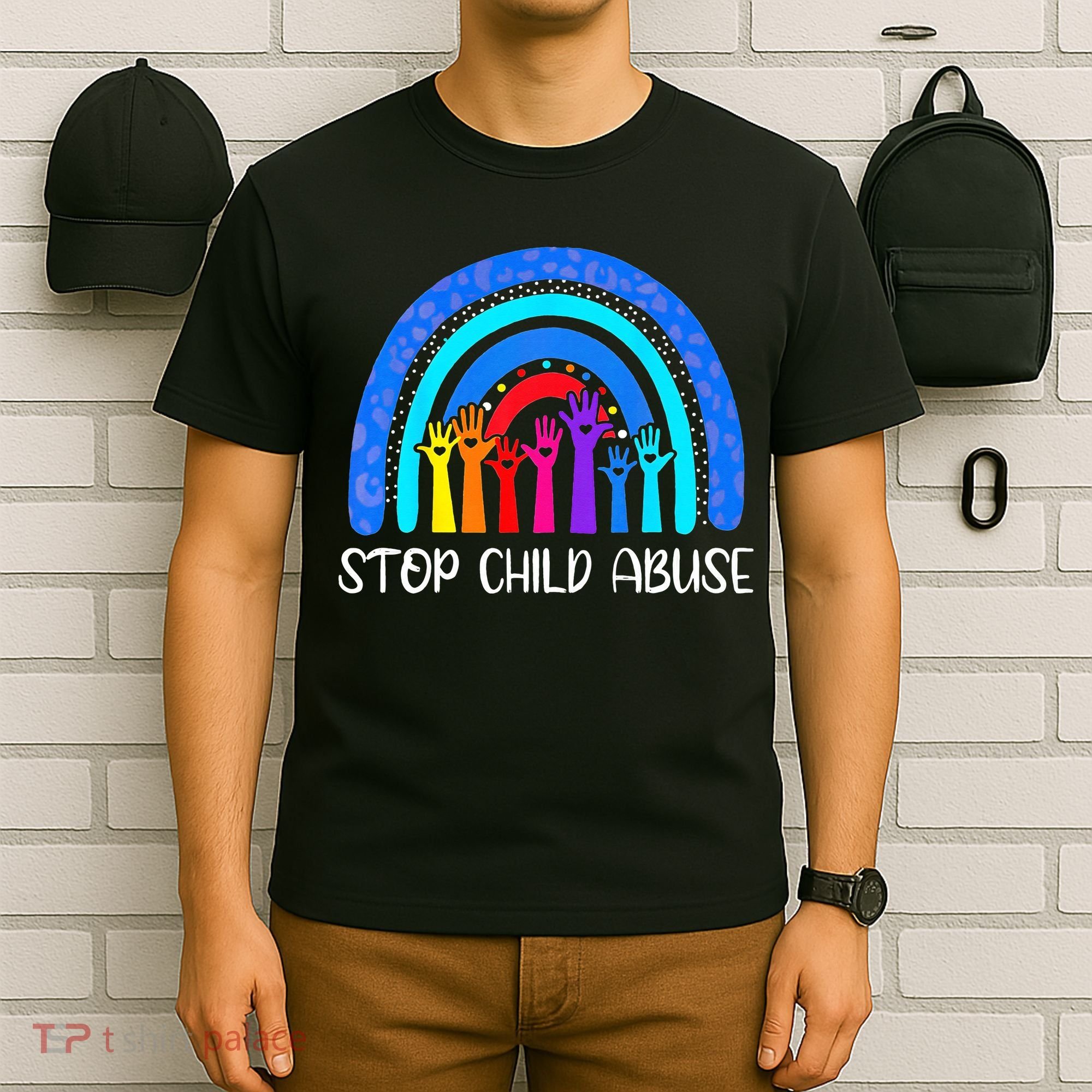 Child Abuse Prevention Awareness Month Blue Ribbon Cat T-Shirt