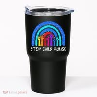 Child Abuse Prevention Awareness Month Blue Ribbon Cat Tumbler thumb 0