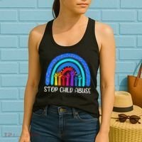 Child Abuse Prevention Awareness Month Blue Ribbon Cat Women's Tank Top thumb 2