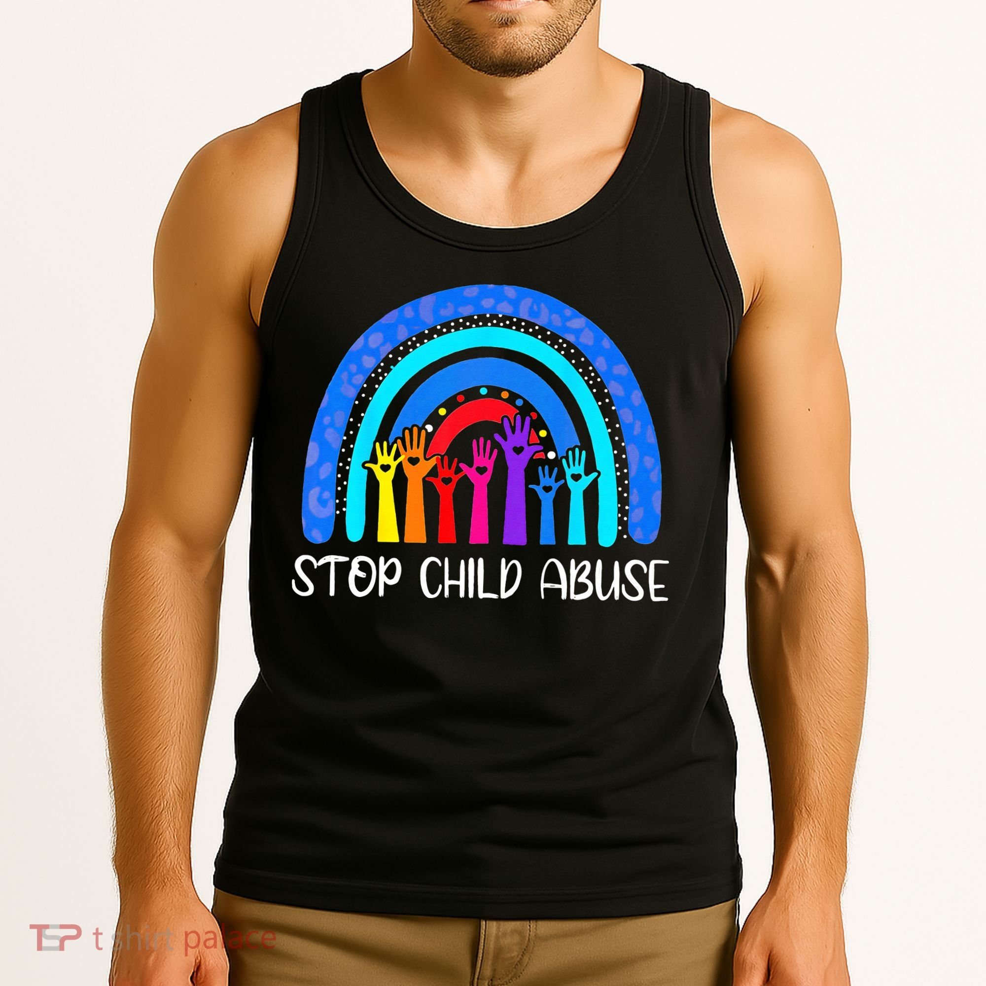 Child Abuse Prevention Awareness Month Blue Ribbon Cat Tank Top
