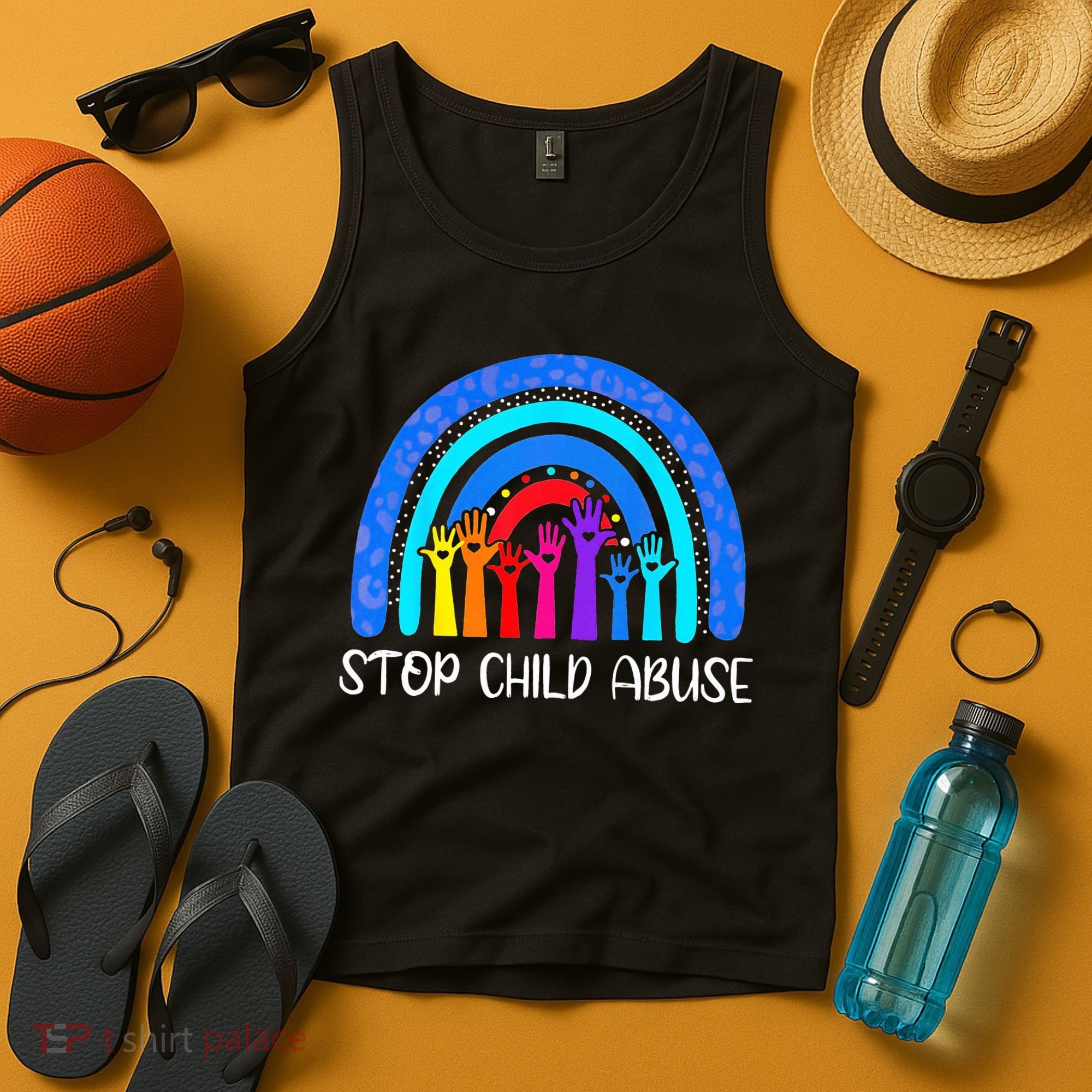 Child Abuse Prevention Awareness Month Blue Ribbon Cat Tank Top