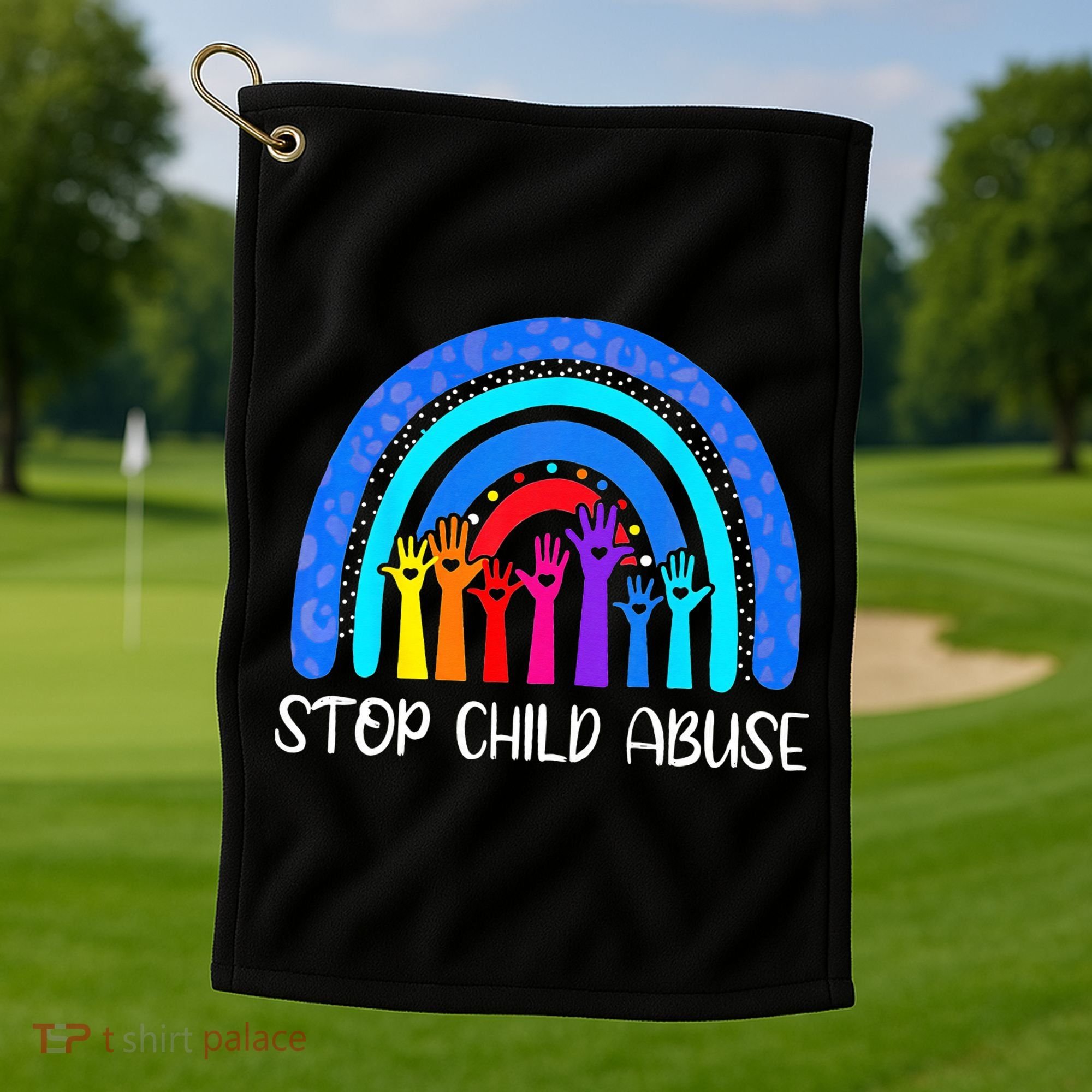 Child Abuse Prevention Awareness Month Blue Ribbon Cat Golf Towel