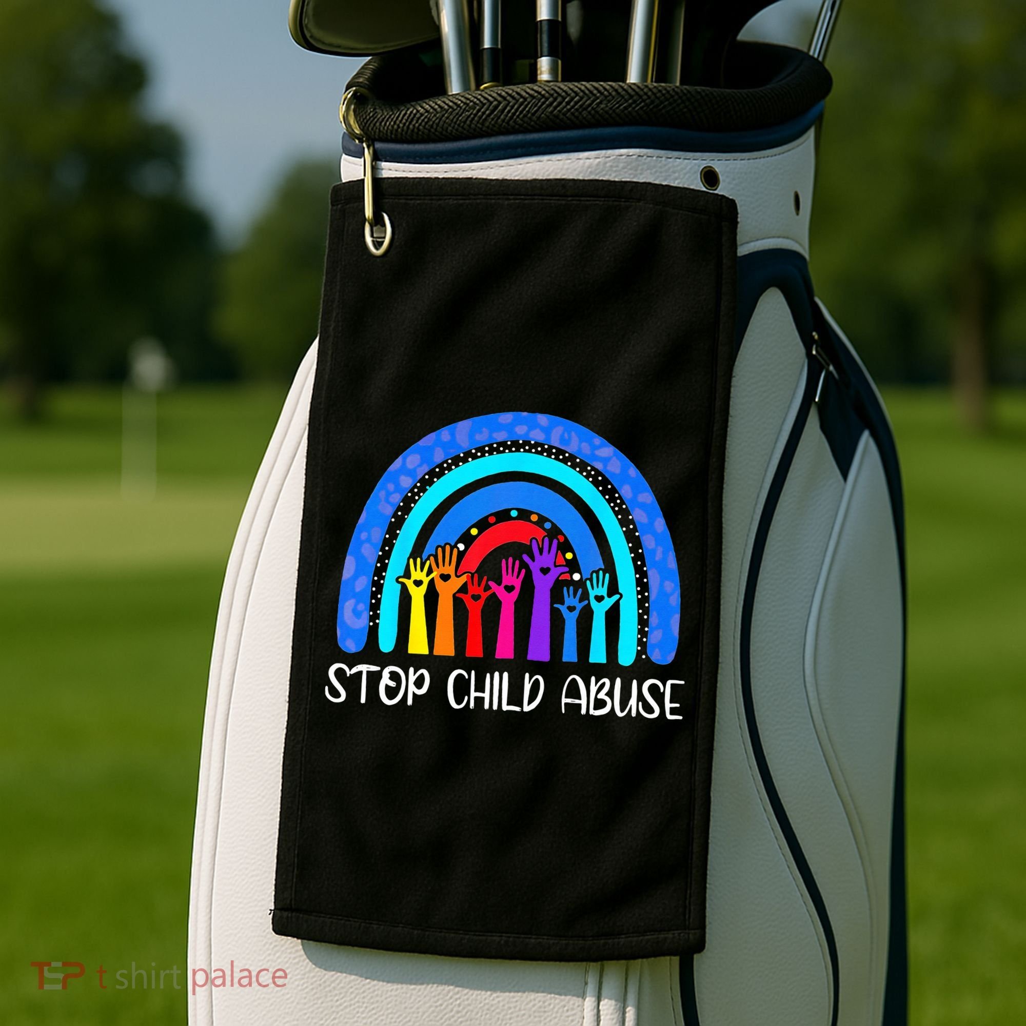 Child Abuse Prevention Awareness Month Blue Ribbon Cat Golf Towel