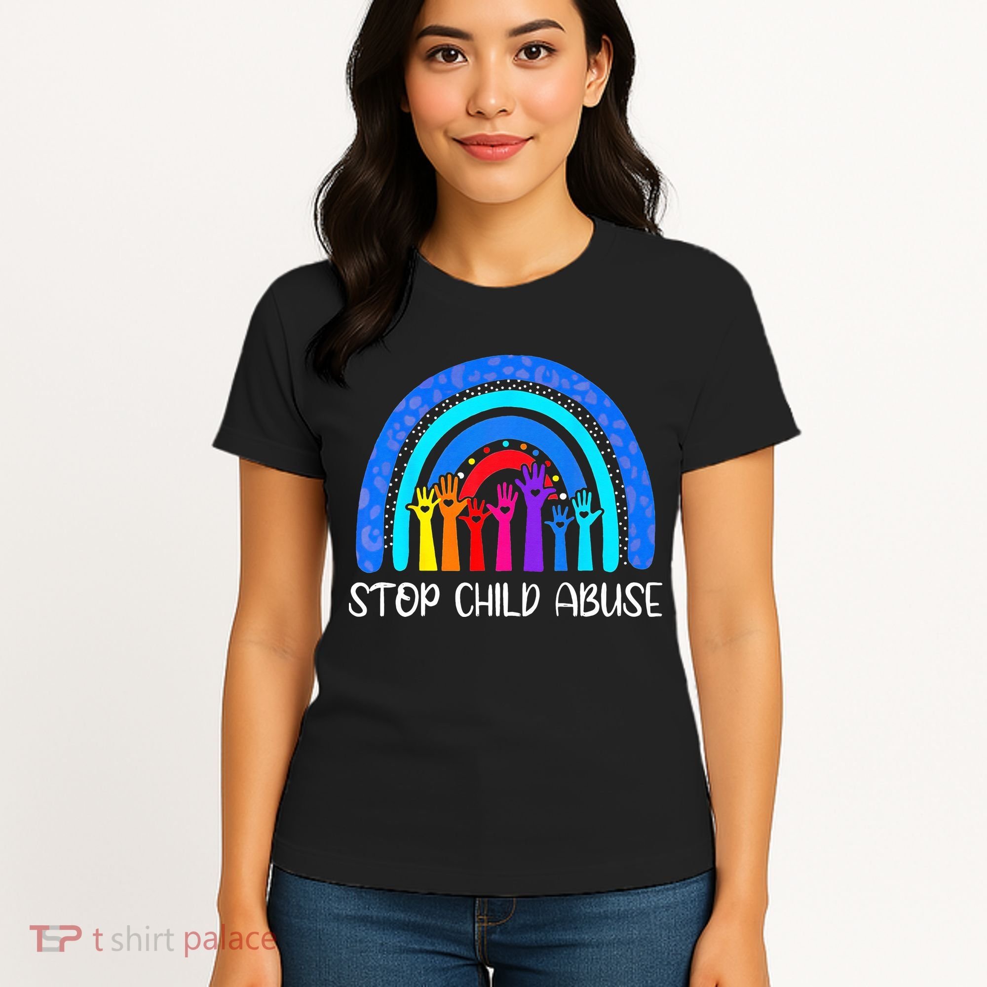 Child Abuse Prevention Awareness Month Blue Ribbon Cat Women's T-Shirt