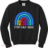 Child Abuse Prevention Awareness Month Blue Ribbon Cat Kids Sweatshirt thumb 0