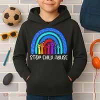 Child Abuse Prevention Awareness Month Blue Ribbon Cat Kids Hoodie thumb 2