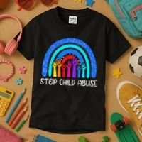 Child Abuse Prevention Awareness Month Blue Ribbon Cat Kids T-Shirt thumb 3