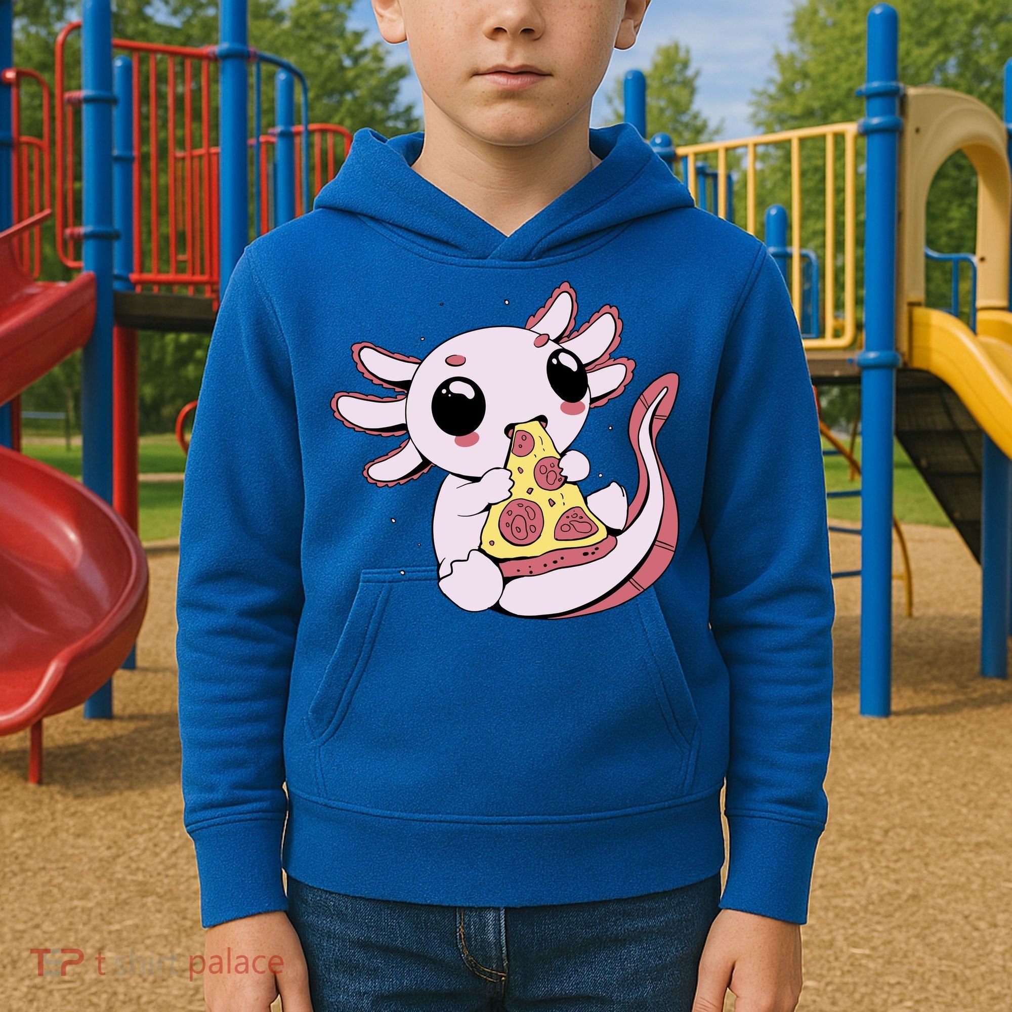 Cute Axolotl Pizza Lover Kids Hoodie