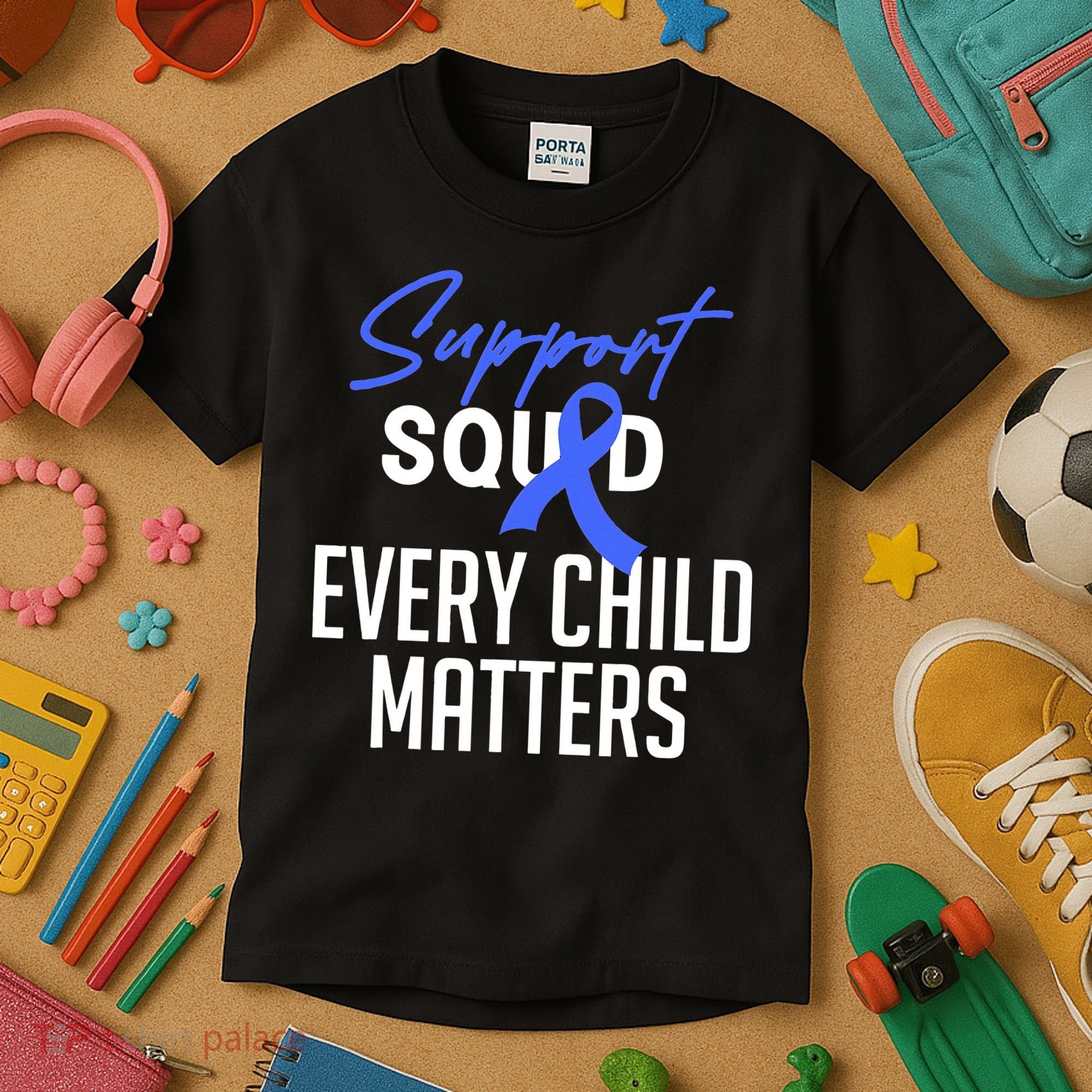 Child Abuse Prevention Awareness Month Blue Ribbon Trex Kids T-Shirt