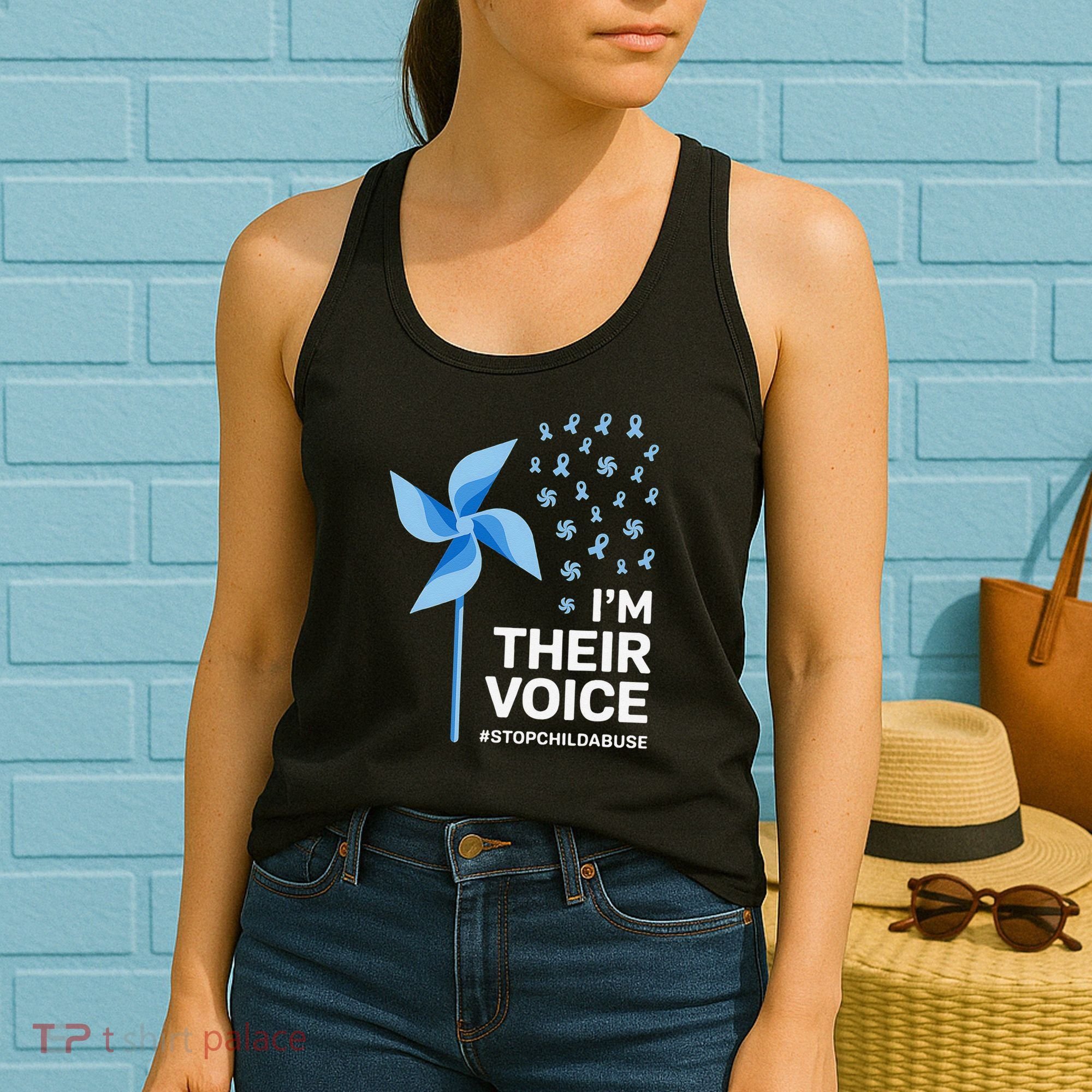 Child Abuse Prevention Awareness Im Their Voice Pinwheel Women's Tank Top
