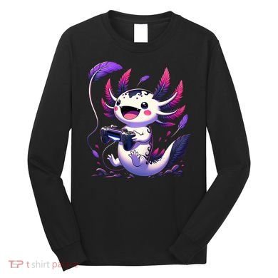 Cute Axolotl Playing Console Video Games Axolotl Gaming Long Sleeve Shirt