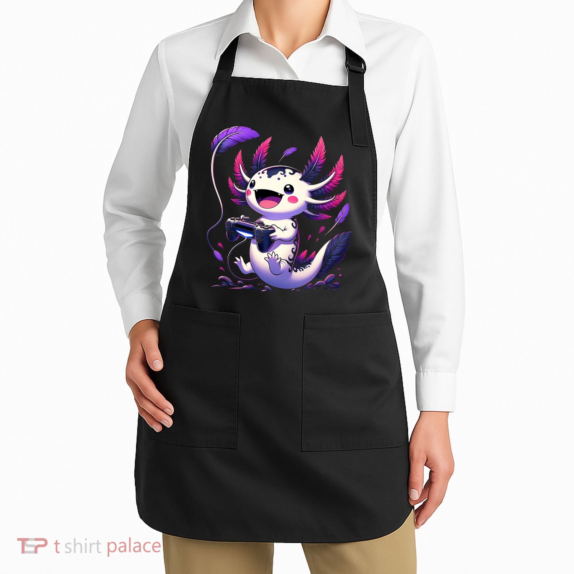 Cute Axolotl Playing Console Video Games Axolotl Gaming Apron