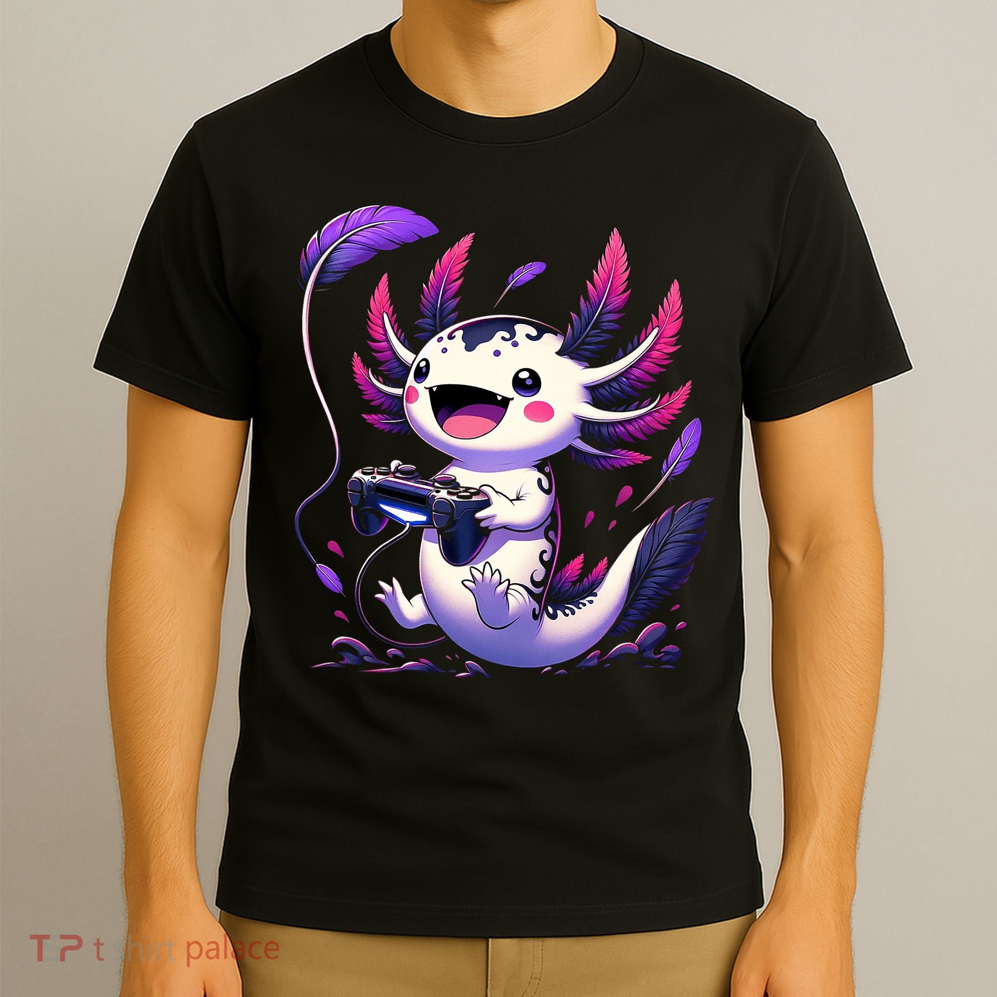 Cute Axolotl Playing Console Video Games Axolotl Gaming T-Shirt