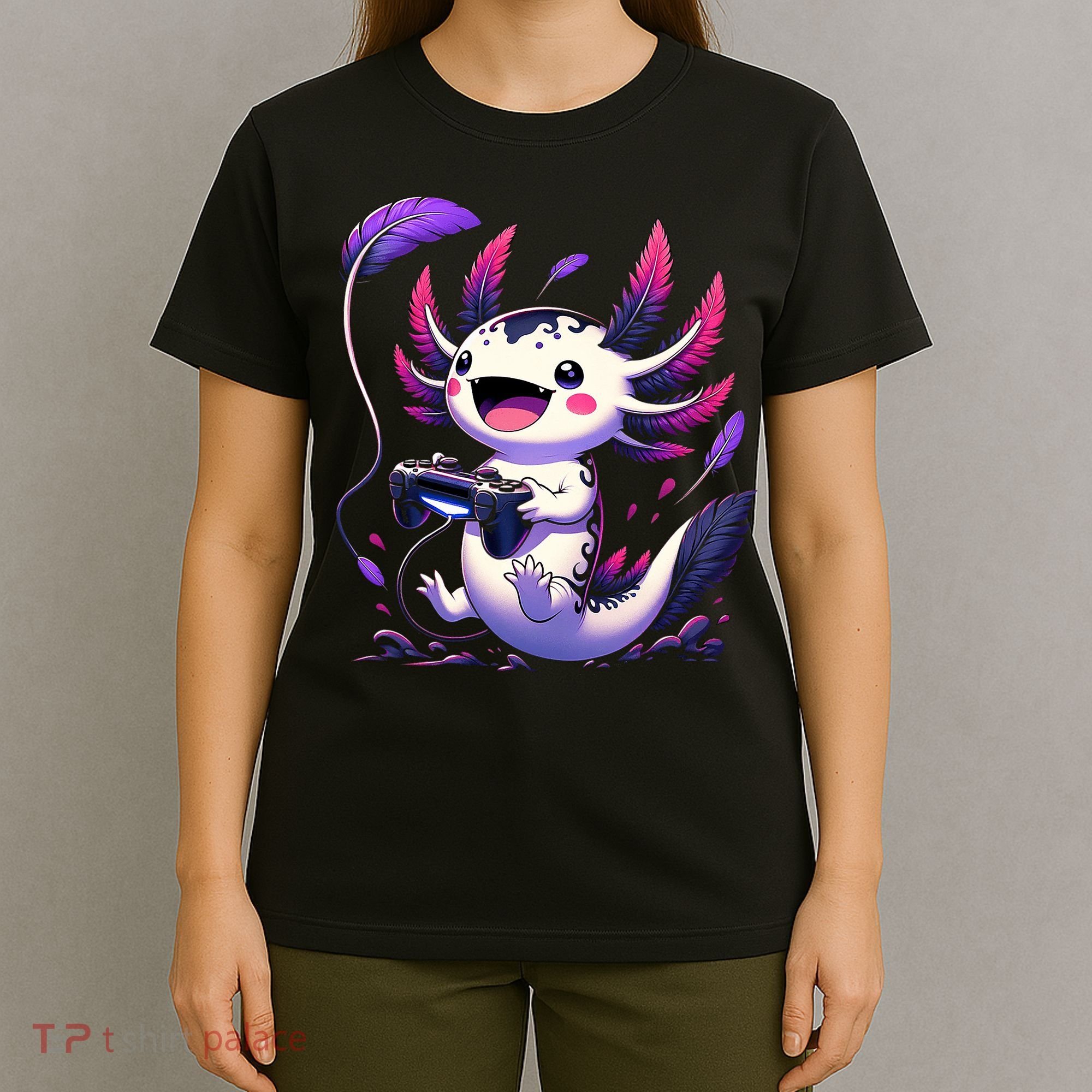 Cute Axolotl Playing Console Video Games Axolotl Gaming T-Shirt