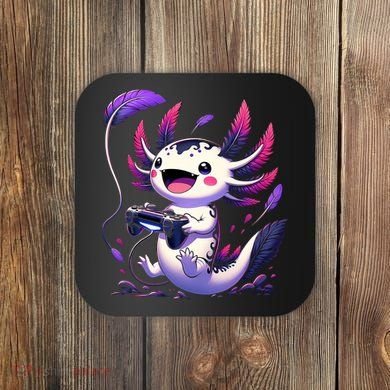 Cute Axolotl Playing Console Video Games Axolotl Gaming Coaster
