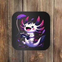 Cute Axolotl Playing Console Video Games Axolotl Gaming Coaster thumb 0