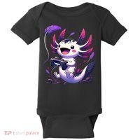 Cute Axolotl Playing Console Video Games Axolotl Gaming Baby Bodysuit thumb 0