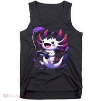 Cute Axolotl Playing Console Video Games Axolotl Gaming Tank Top thumb 0