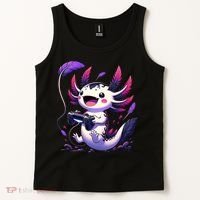 Cute Axolotl Playing Console Video Games Axolotl Gaming Tank Top thumb 2