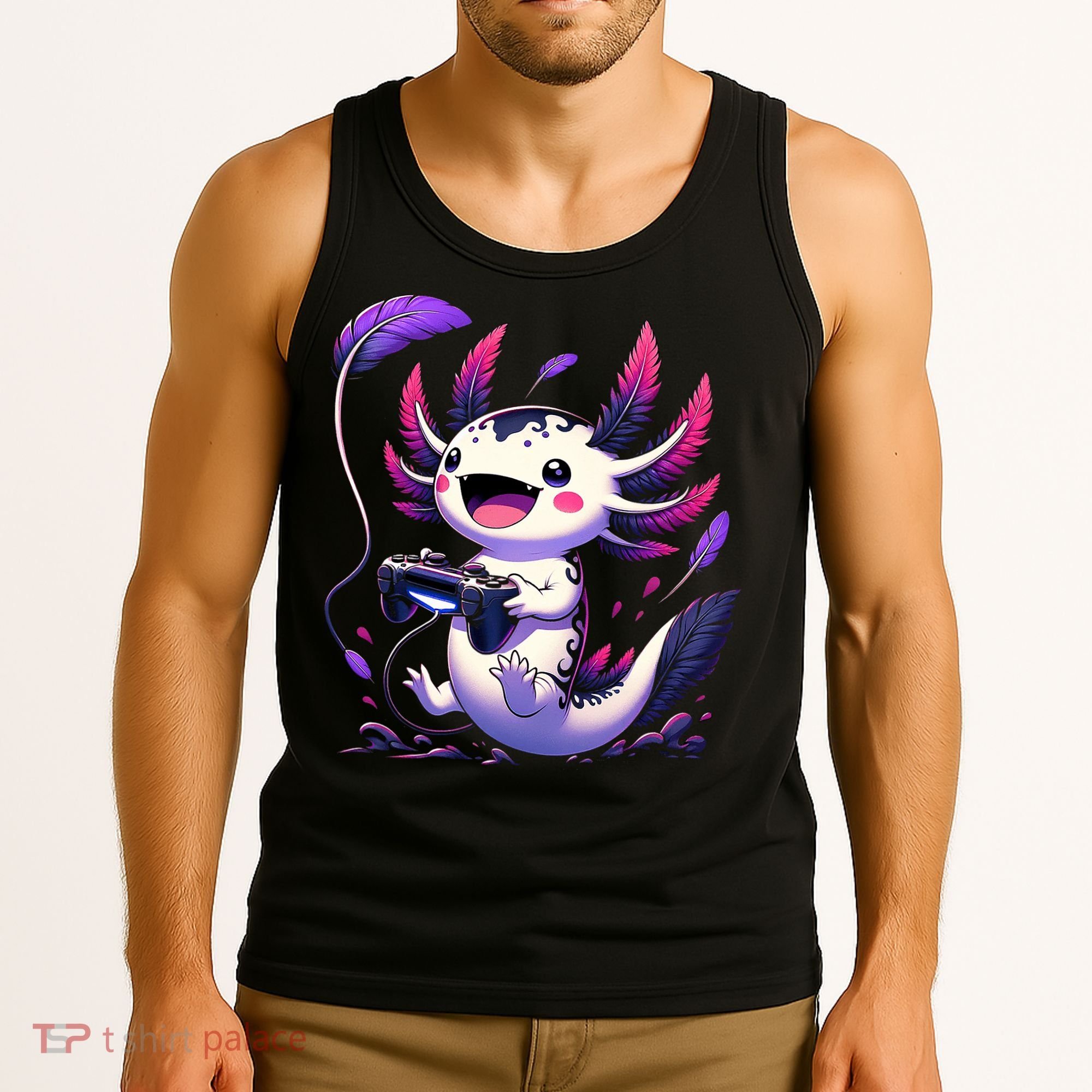 Cute Axolotl Playing Console Video Games Axolotl Gaming Tank Top