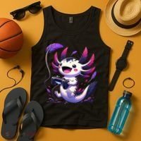 Cute Axolotl Playing Console Video Games Axolotl Gaming Tank Top thumb 4
