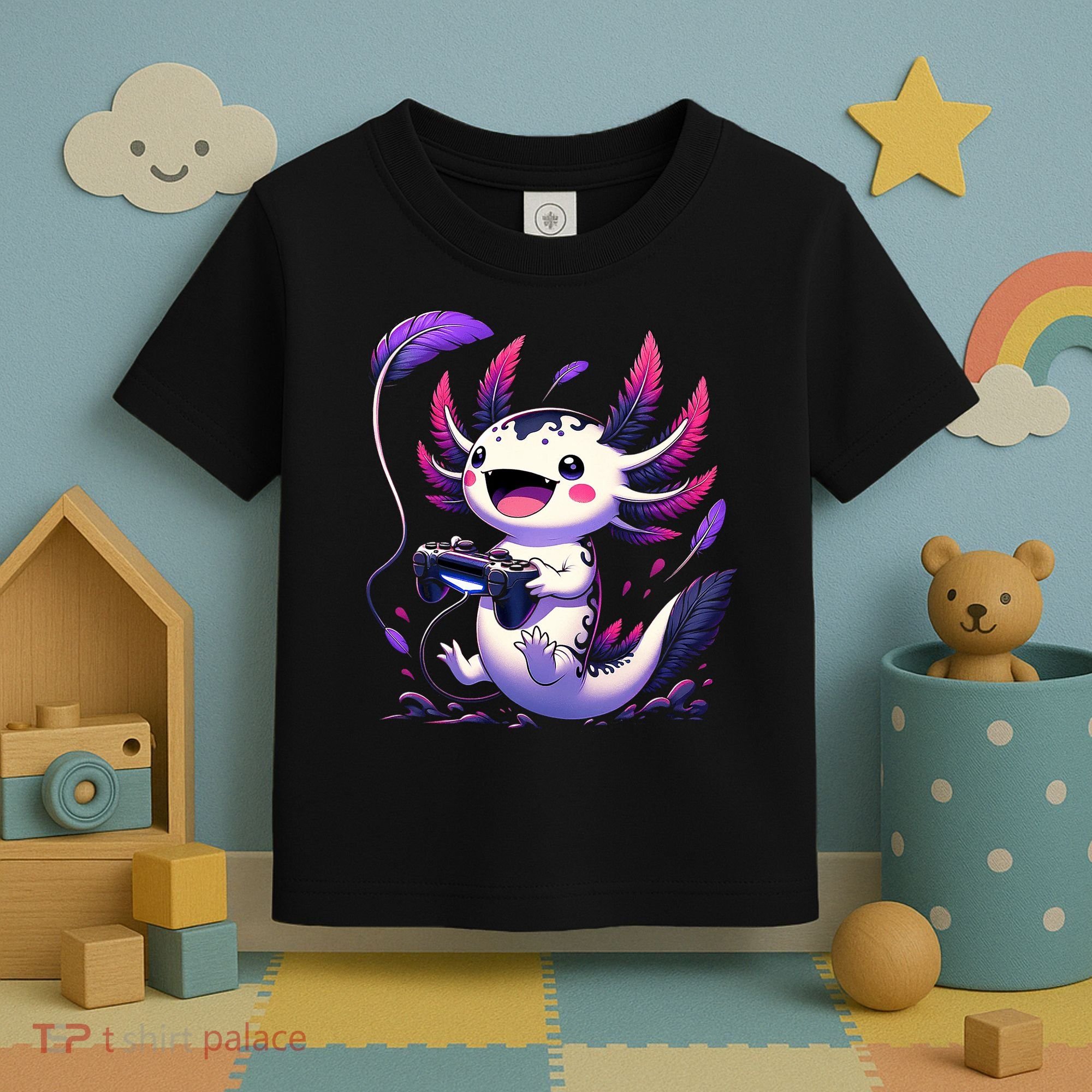 Cute Axolotl Playing Console Video Games Axolotl Gaming Toddler T-Shirt