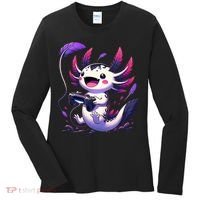 Cute Axolotl Playing Console Video Games Axolotl Gaming Women's Long Sleeve Shirt thumb 0