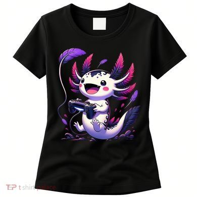 Cute Axolotl Playing Console Video Games Axolotl Gaming Women's T-Shirt
