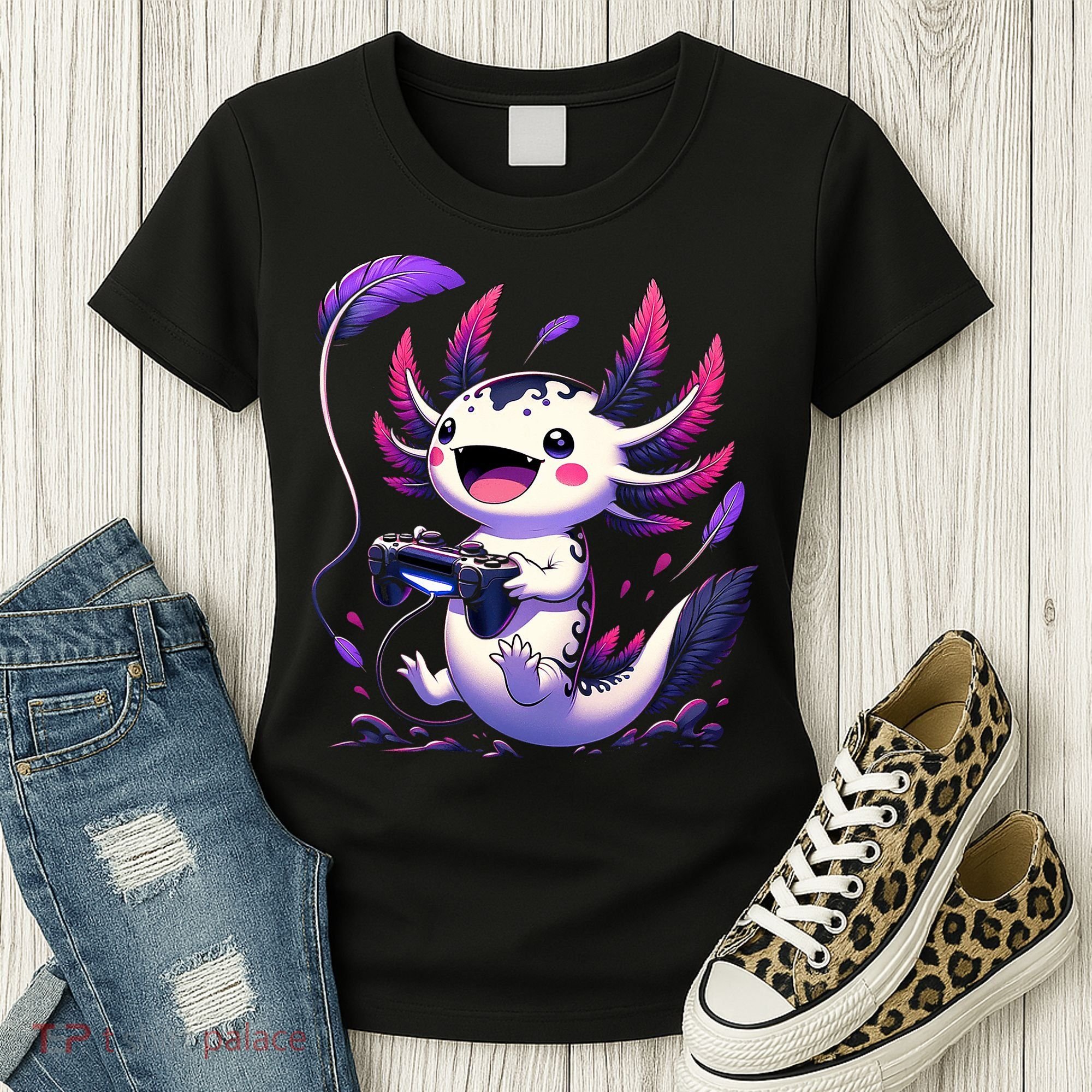 Cute Axolotl Playing Console Video Games Axolotl Gaming Women's T-Shirt