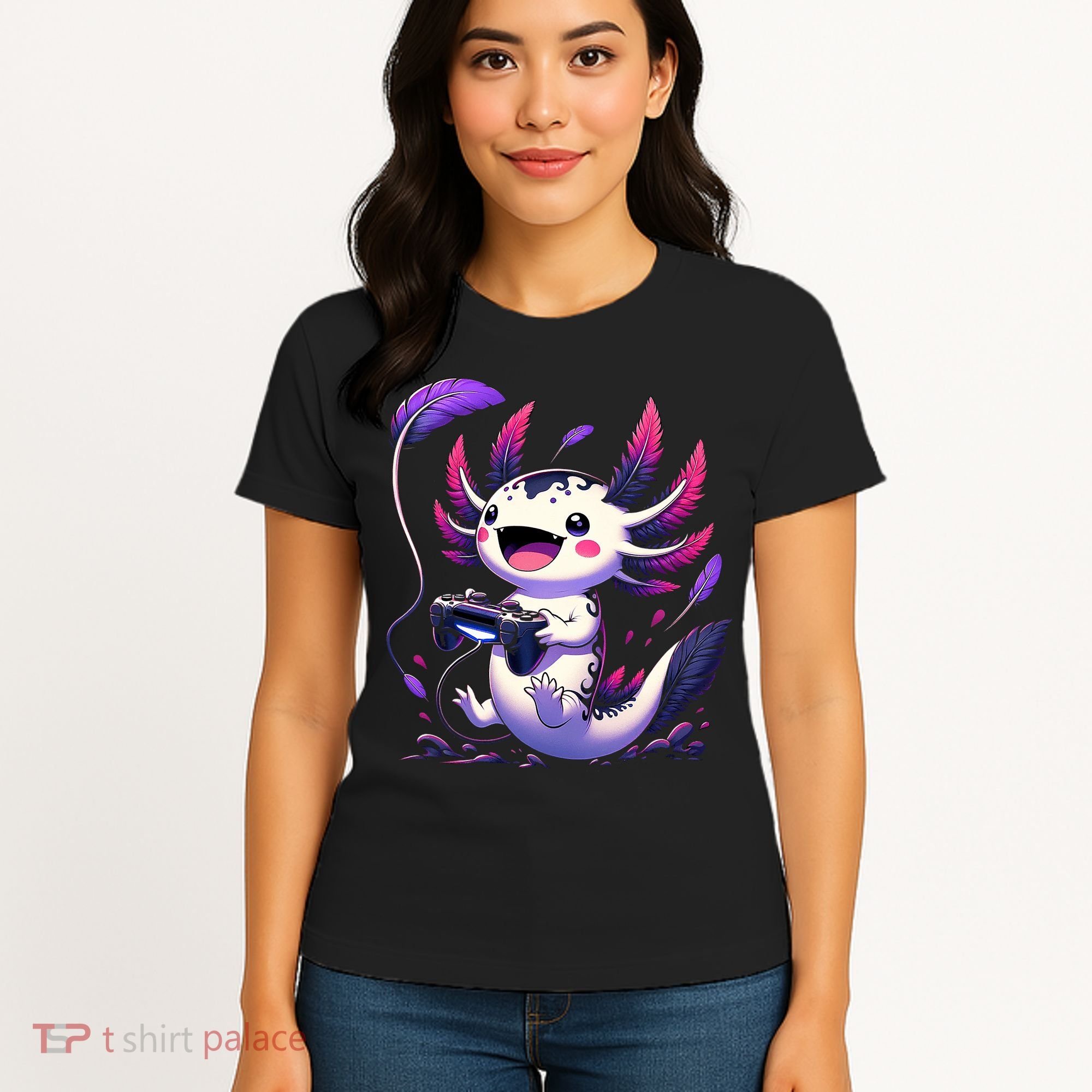 Cute Axolotl Playing Console Video Games Axolotl Gaming Women's T-Shirt