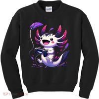 Cute Axolotl Playing Console Video Games Axolotl Gaming Kids Sweatshirt thumb 0