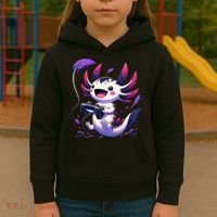 Cute Axolotl Playing Console Video Games Axolotl Gaming Kids Hoodie thumb 3