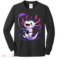 Cute Axolotl Playing Console Video Games Axolotl Gaming Kids Long Sleeve Shirt thumb 0