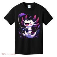 Cute Axolotl Playing Console Video Games Axolotl Gaming Kids T-Shirt thumb 0