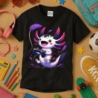 Cute Axolotl Playing Console Video Games Axolotl Gaming Kids T-Shirt thumb 3