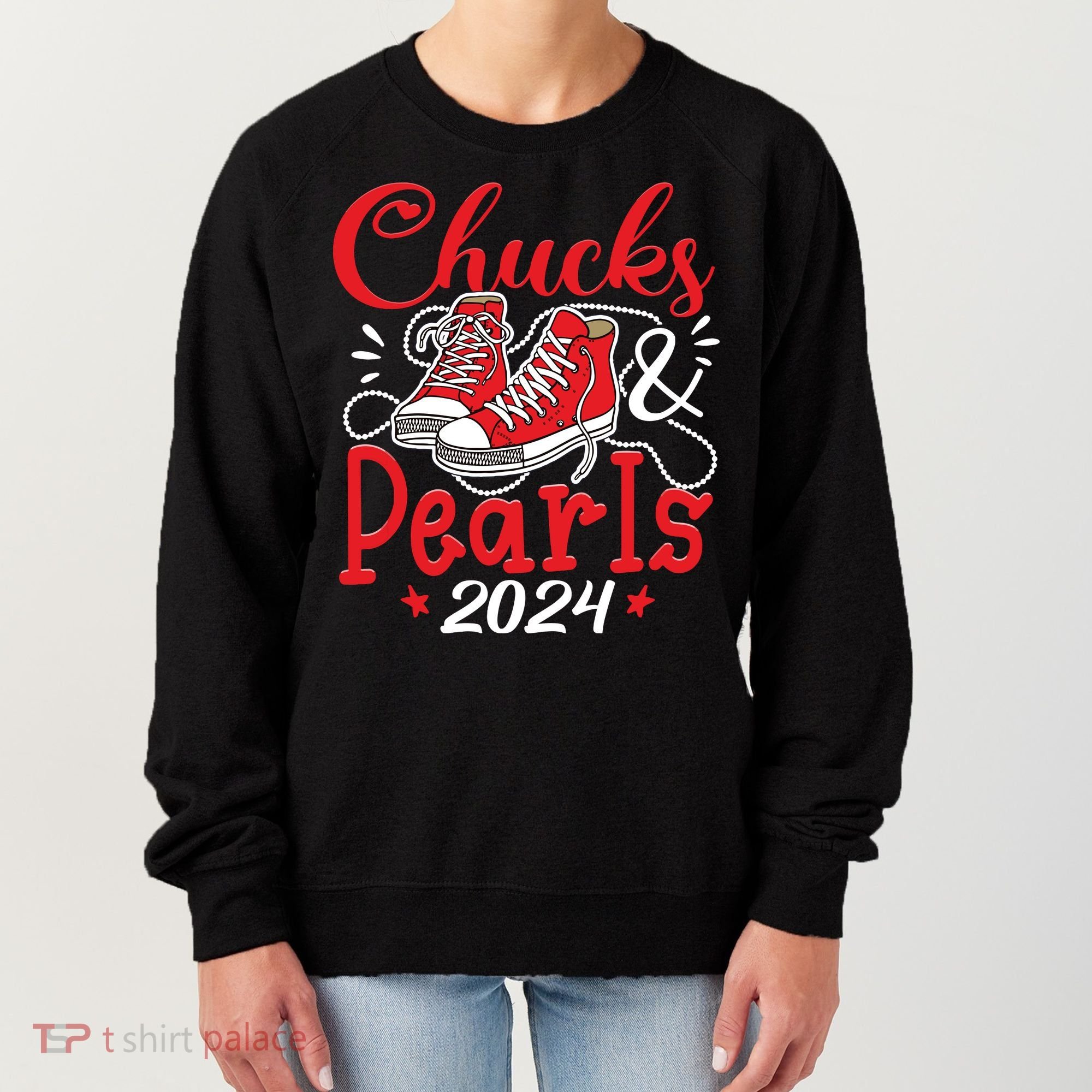 Chucks And Pearls Im With Her Kamala 2024 Women's Sweatshirt