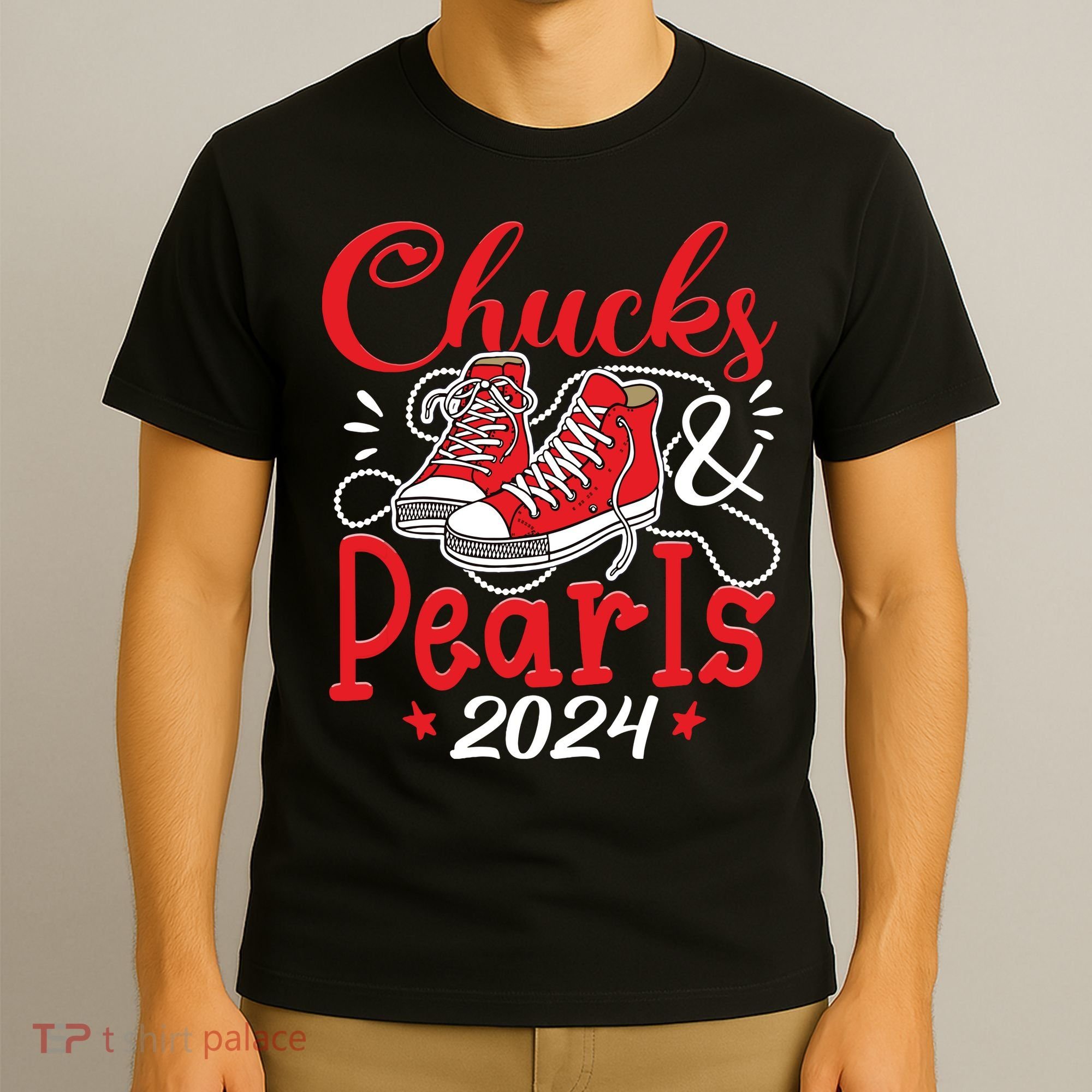 Chucks And Pearls Im With Her Kamala 2024 T-Shirt